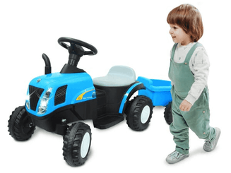 Loisirs - Jouets - Tracteur à enfourcher New Holland avec remorque bleu 6V