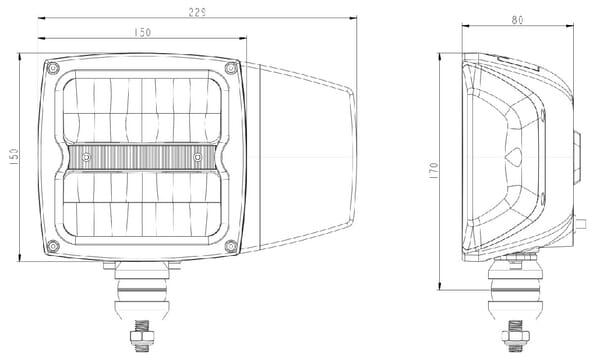 Pièces agricoles - Eclairage - Projecteur LED, 38 W, rectangulaire, 12-24 V, 229x150x80 mm, chauffant, feux de route/feux de croisement, flex anti-snow, Kramp