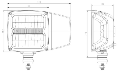 Pièces agricoles - Eclairage - Projecteur LED, 38 W, rectangulaire, 12-24 V, 229x150x80 mm, chauffant, feux de route/feux de croisement, flex anti-snow, Kramp