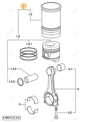 Pièces agricoles - Pieces moteur - GROUPE DU PISTON CYL Deutz-Fahr origine