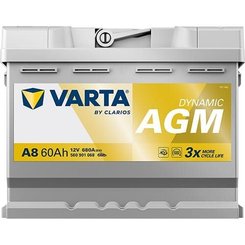 Pièces agricoles - Eclairage - Battery 12V 60Ah 680A A8 VARTA Dynamic AGM
