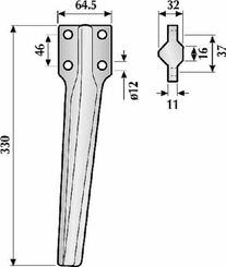 Pièces agricoles - Travail du sol - Dent de herse rotative 325mm G