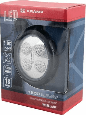 Pièces agricoles - Eclairage - Phare de travail LED rond 18W 1500lm, 10/30V, Ø 117mm faisceau large prise Deutch 6 LED Kramp