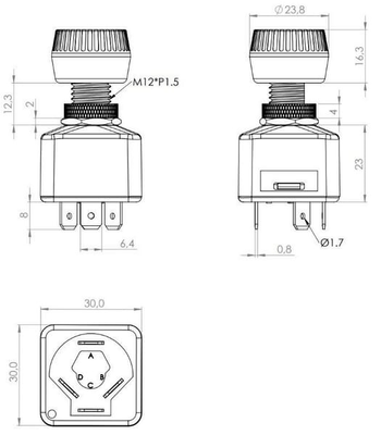 Pièces agricoles - Eclairage - Commutateur rotatif, on-on-on, 12-24V, cosses plates, 6.3mm