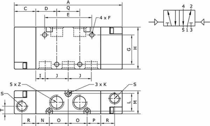 Pièces agricoles - Pièce pneumatique - Vanne 5/2, pneumatique 1/4"