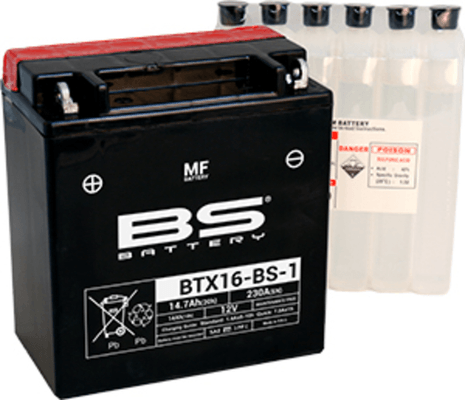Pièces Quad & Motos - Electrique - Batterie BS BATTERY sans entretien livrée avec pack acide - BTX16-BS-1