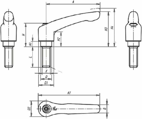 Pièces agricoles - Fasteners - Levier serrage GR2 M8x40 basc.
