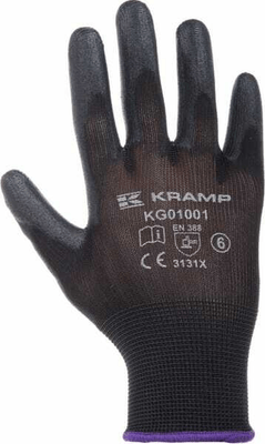 Vêtements et protections - Equipement - Gants de travail 1.001 6/XS, emballage de 3, noir, Protect by Kramp