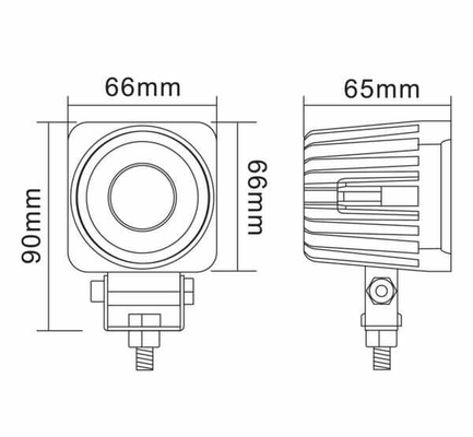 Pièces agricoles - Eclairage - Phare de travail LED carré 10W 900lm, 10/30V, 66x65mm longue portée, 1 LED, gopart