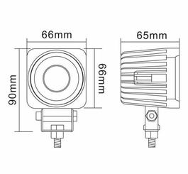 Pièces agricoles - Eclairage - Phare de travail LED carré 10W 900lm, 10/30V, 66x65mm longue portée, 1 LED, gopart