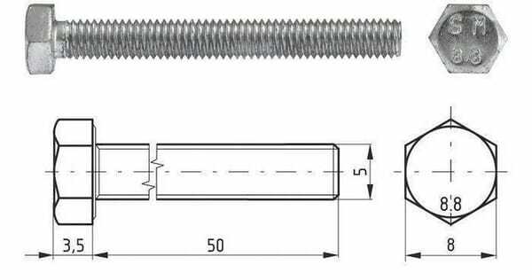 Pièces agricoles - Fasteners - Boulon hexagonal entièrement fileté M5x50 8.8 zing