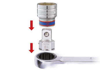 Outils - Outils divers - Adaptateur douilles 1/2" sur clé mixte à cliquet 19mm