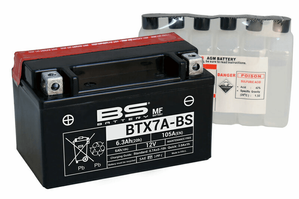 Pièces Quad & Motos - Electrique - Batterie BS BATTERY sans entretien avec pack acide - BTX7A-BS