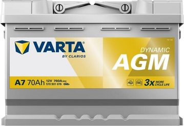 Pièces agricoles - Eclairage - Battery 12V 70Ah 760A A7 VARTA Dynamic AGM