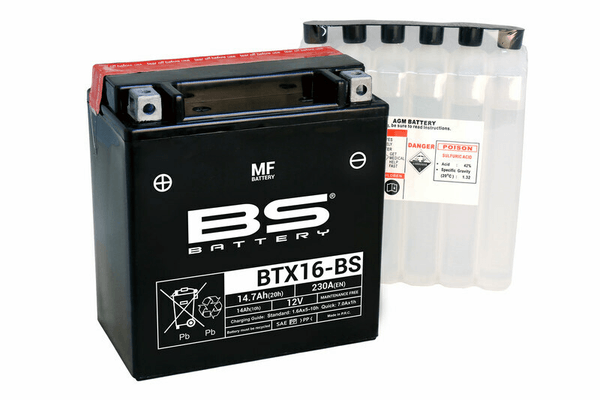 Pièces Quad & Motos - Electrique - Batterie BS BATTERY sans entretien avec pack acide - BTX16-BS