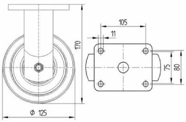 Pièces agricoles - Outils atelier - Roulette pivotante, chape et platine en acier mécano-soudé, zingué bleu